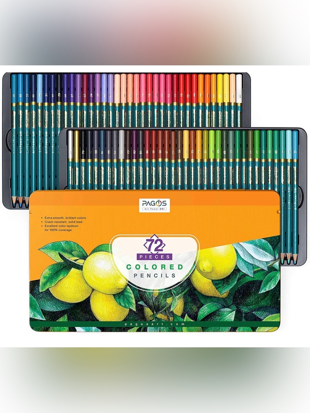 NEW Pagos 72-Piece Colored Pencil Set with Lemon Tin